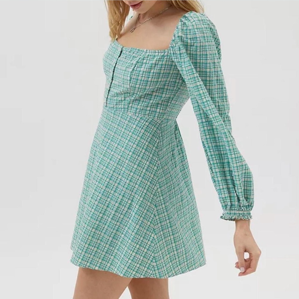 Urban Outfitters Green Long Puff Sleeve Mini Dress